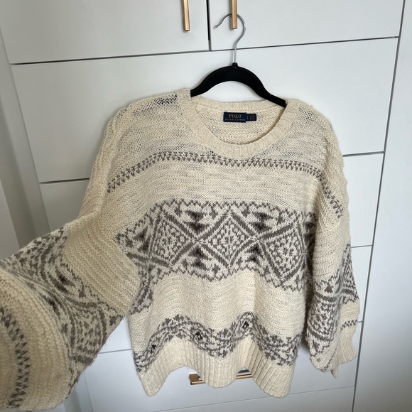 Polo Ralph Lauren Sweater Fair Isle Nordic Wool Alpaca Blend Ivory Black Mock - Picture 3 of 14